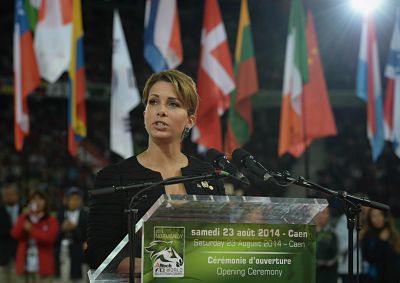 Aug 23 2014 Princess Haya of Jordan President of the International Equestrian Federation spe Aug. 23, 2014 - Princess Haya of Jordan (President of the International Equestrian Federation ), speaks during the Opening Ceremony of the ALLTECH FEI WORLD EQUESTRIAN GAMES 2014 at Stade Malherbe in Caen, Normandy, France. 23 August 2014, Credit Photo: Artur Widak Alltech FEI World Equestrian Games 2014 PUBLICATIONxINxGERxSUIxAUTxONLY - ZUMAn23 Aug 23 2014 Princess Haya of Jordan President of The International Equestrian Federation Speaks during The Opening Ceremony of The Alltech Fei World Equestrian Games 2014 AT Stade Malherbe in Caen Normandy France 23 August 2014 Credit Photo Artur Alltech Fei World Equestrian Games 2014 PUBLICATIONxINxGERxSUIxAUTxONLY