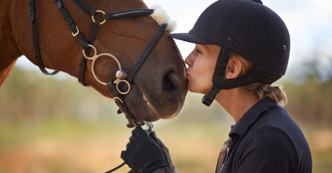 There is a bond between horse and rider A young female rider being affectionate with her chestnut horse 
