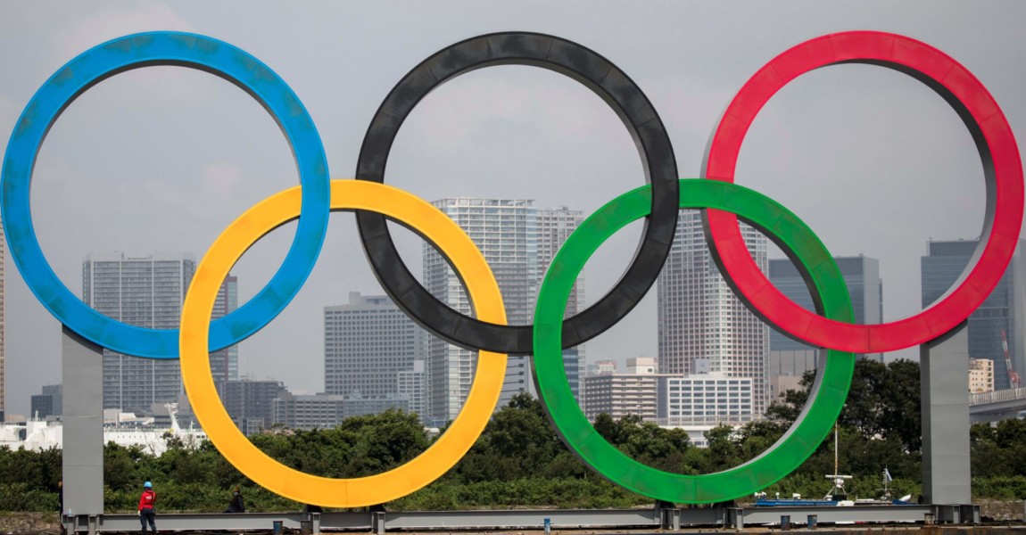 OLY-2020-2021-TOKYO A large size Olympic rings symbol is seen at 