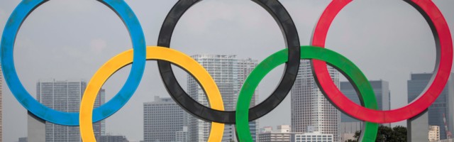 OLY-2020-2021-TOKYO A large size Olympic rings symbol is seen at 