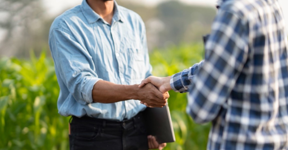 Handshake two farmer with crops field background. The concept of the agricultural business. farmer holding hands after had an agreement in the process. Handshake two farmer with crops field background. The concept of the agricultural business. farmer holding hands after had an agreement in the process. 