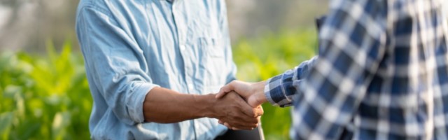 Handshake two farmer with crops field background. The concept of the agricultural business. farmer holding hands after had an agreement in the process. Handshake two farmer with crops field background. The concept of the agricultural business. farmer holding hands after had an agreement in the process. 